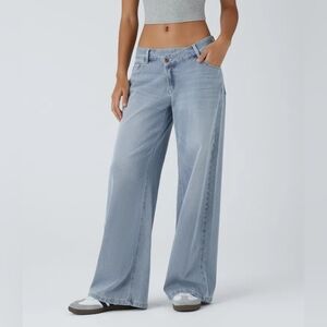 NWT Halara Flex Denim Asymmetric Low Rise Baggy Wide Leg Jeans Size S Petite